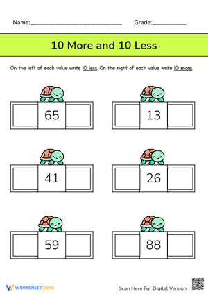 Turtles bring 10 More or 10 Less?