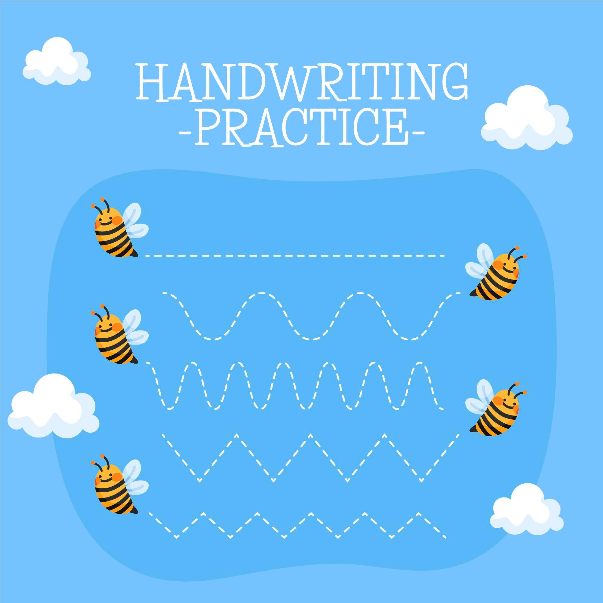 Handwriting practice worksheet with bees