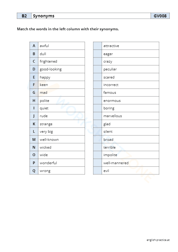 synonyms worksheet 9
