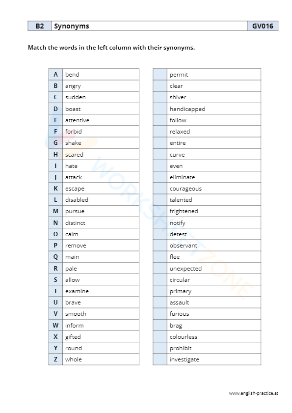 synonyms worksheet 3