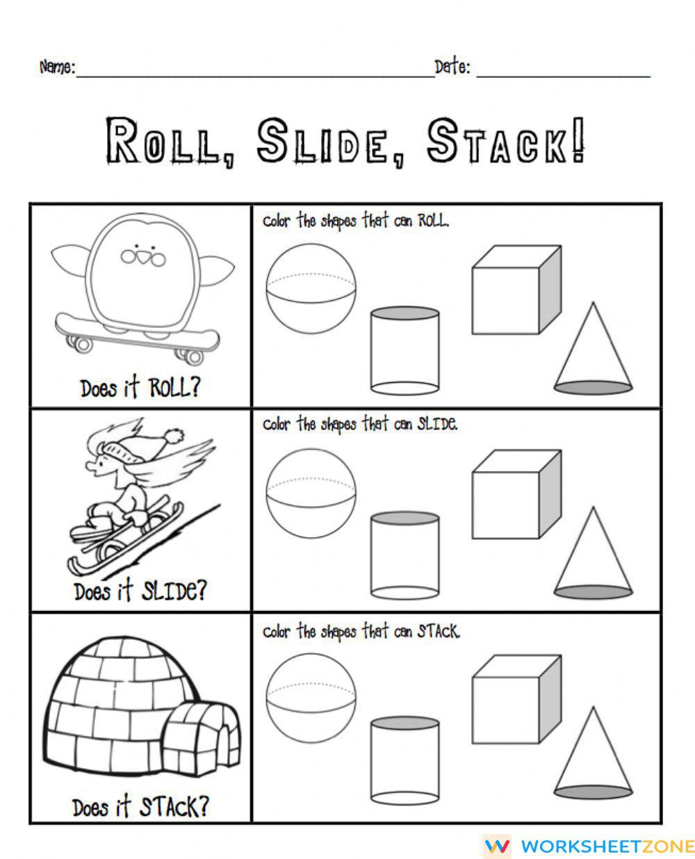 3D Shapes - Roll, Stack, Slide