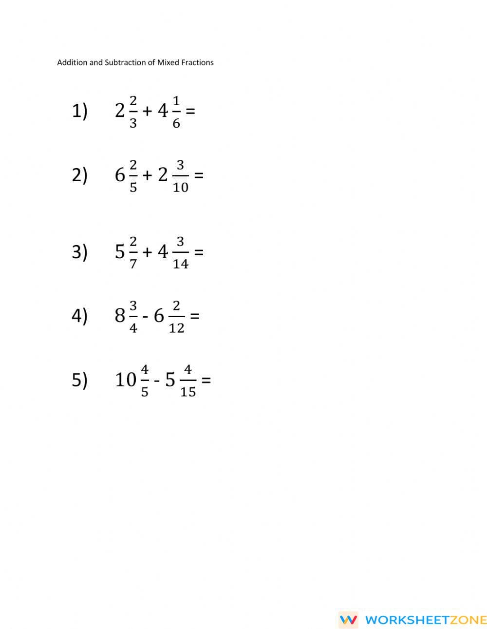 Addition and subtraction of mixed fractions
