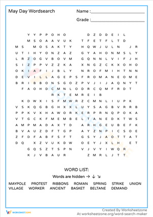 May Day Wordsearch