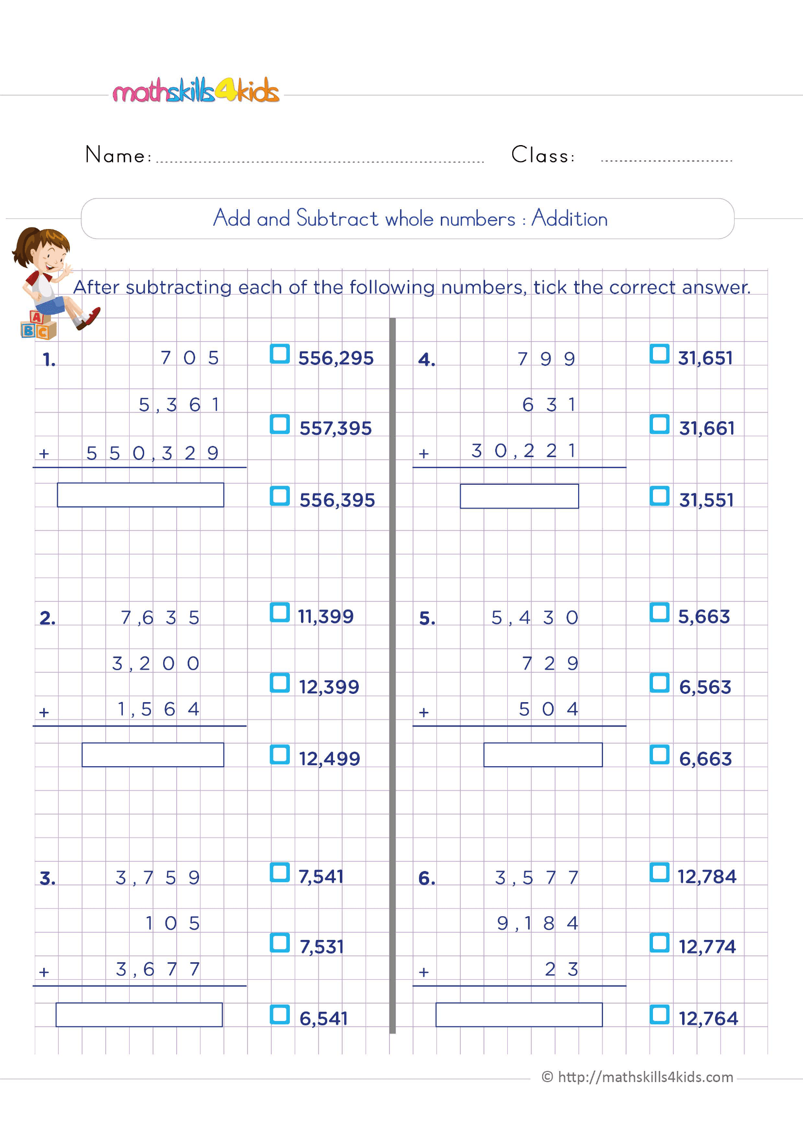 Add And Subtract Whole Numbers Worksheet Zone