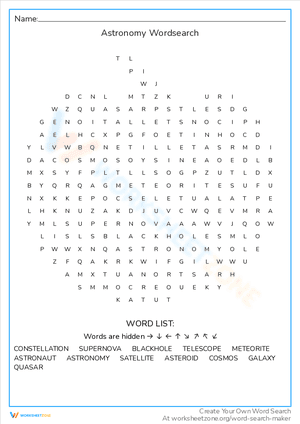Astronomy Wordsearch