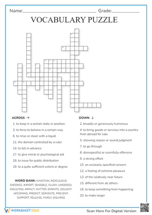 Vocabulary Crossword Puzzle
