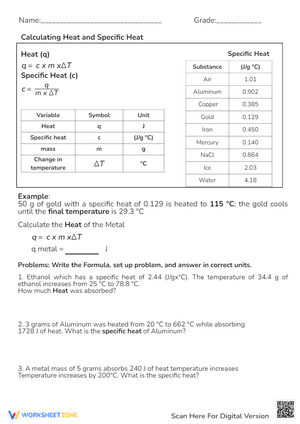 Specific Heat Worksheet 1